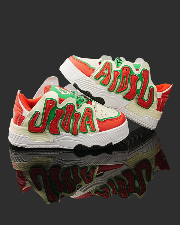 AJK White Red Chunky Sneakers – Bold Unisex Streetwear Shoes